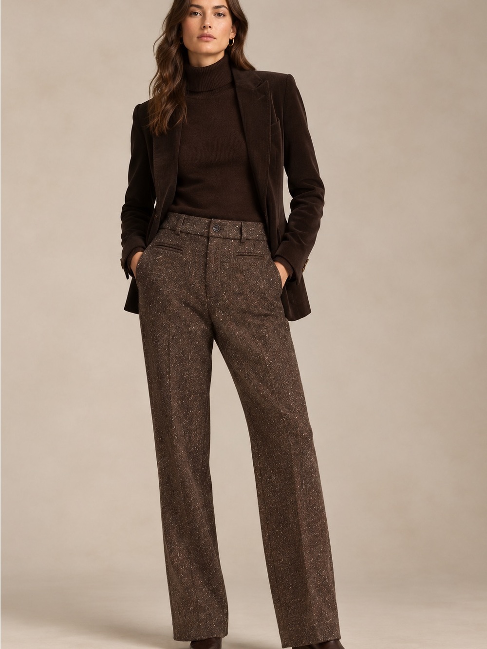 Polo Ralph Lauren Textured Wool Blend Dark Brown Relaxed Trouser Pant Size 6